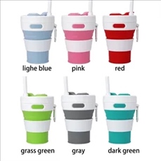 15 Oz. Portable Silicone Foldable Sippy Cup W/Drinking Straw