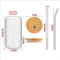 16oz Clear Glass Bamoboo Lid