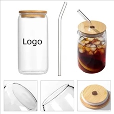 16oz Clear Glass Bamoboo Lid