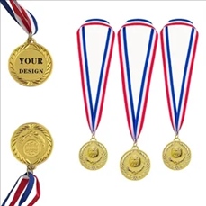 2" Custom Gold Award Medals W/ Stripes Neckband
