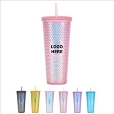 24Oz Glitter Studded Tumbler With Lid And Straw