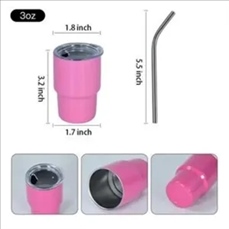 3 Oz. Mini Stainless Steel Double-Walled Tumbler w/Lid & Str