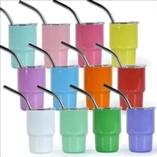 3 Oz. Mini Stainless Steel Double-Walled Tumbler w/Lid & Str