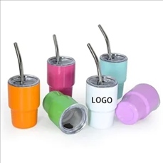 3 Oz. Mini Stainless Steel Double-Walled Tumbler w/Lid & Str