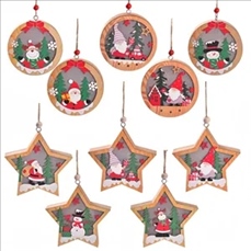 Christmas Ornaments LED Wood Star Round Luminous