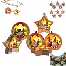 Christmas Ornaments LED Wood Star Round Luminous