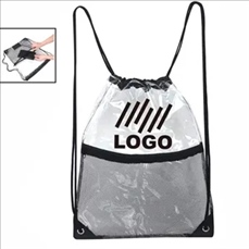 Clear PVC Drawstring Cinch Sack Backpack With Front Zipper