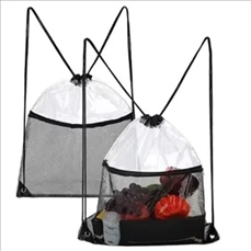 Clear PVC Drawstring Cinch Sack Backpack With Front Zipper