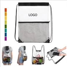 Clear PVC Drawstring Cinch Sack Backpack With Front Zipper