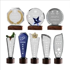 Custom Crystal Award Plaque Trophy With Wood Base