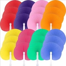 Folding Round Plastic Handle Hand Paper Fan