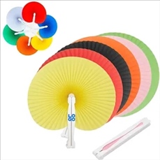 Folding Round Plastic Handle Hand Paper Fan