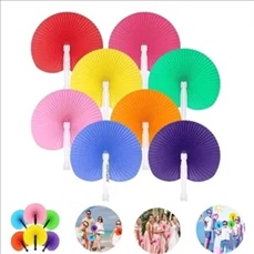 Folding Round Plastic Handle Hand Paper Fan