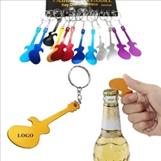 Guitar Shaped Aluminum Bottle Opener with Key Chain