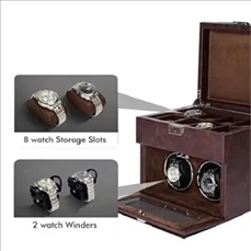 Standing 2-Slot Watch Winder + 8-Slot Storage Box With Light