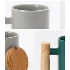 Wooden handle mug set